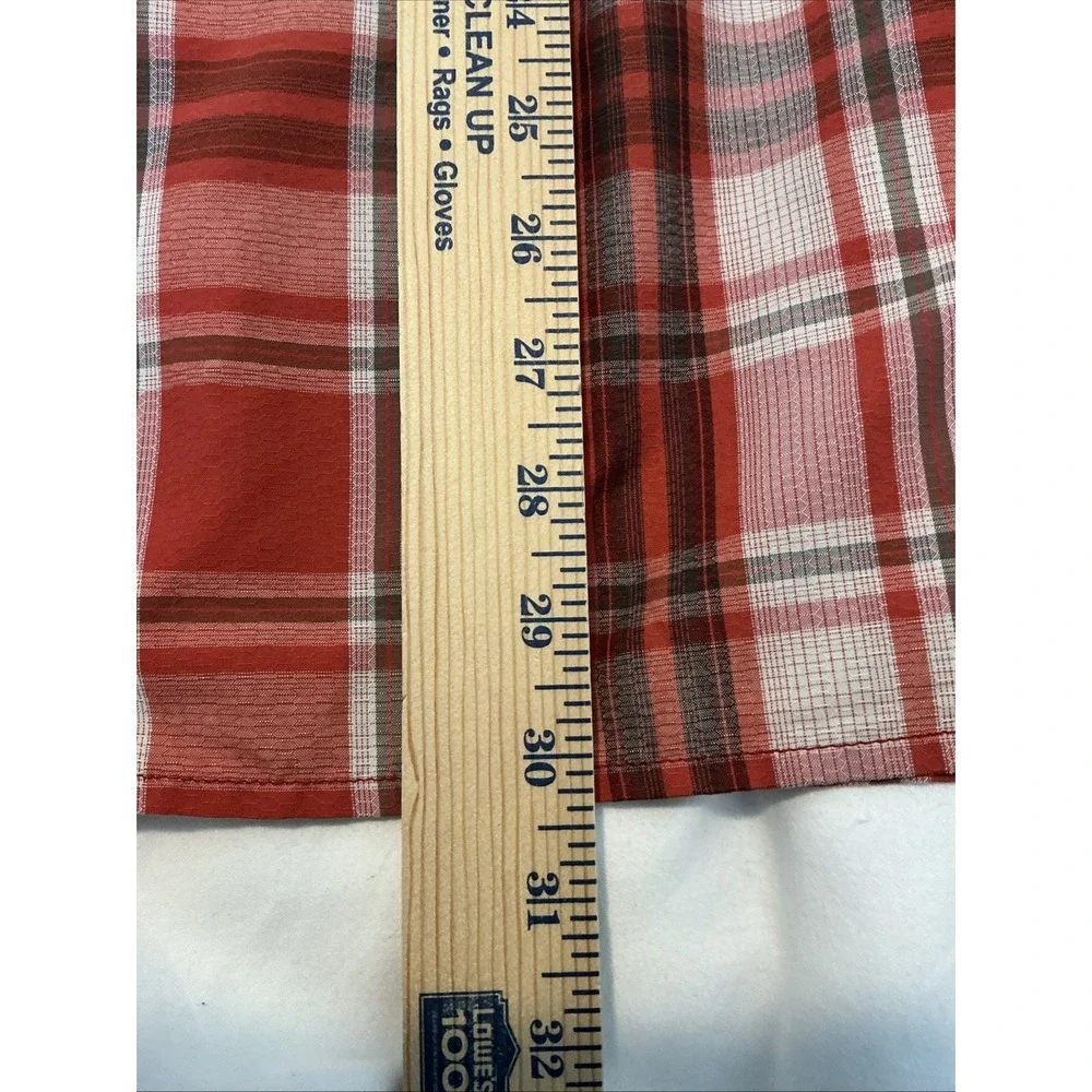 The North Face Men's Short Sleeve Button Down Orange Plaid Shirt Size Large EUC